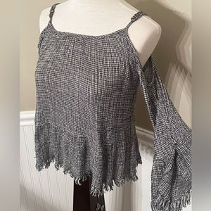 EnCreme cold shoulder black and white gingham top bell sleeve S